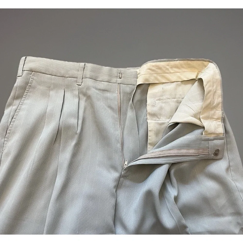 Smokey Joes Dress Pants Mens 34L Blue Pleated Wide Leg Cuffed Logo VINTAGE
